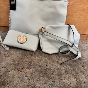 MKF Collection Chic White and Gold Shoulder Bag Set